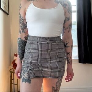Black & White Plaid Mini Skirt with Side Slit | Y2K Grunge Preppy